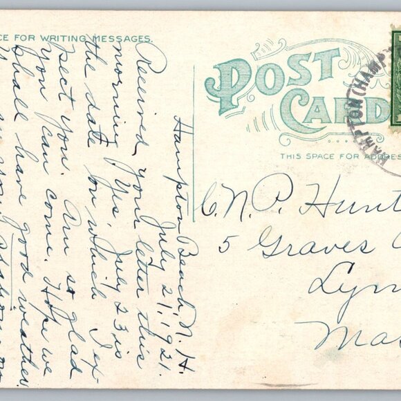 Postcard Posted 1921 New Hampshire Railroad Station & Square Hampton N. H. #975 - Picture 2 of 2